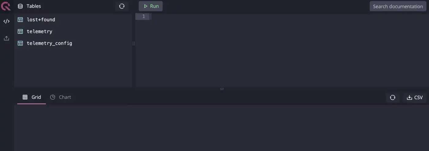 The QuestDB web console running on Kubernetes, accessed via port forwarding